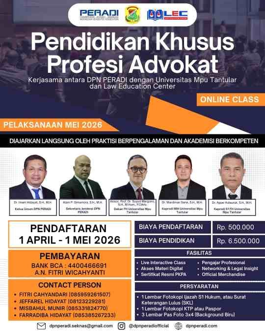 PERADI Gandeng Universitas Mpu Tantular dan LEC Luncurkan Program PKPA 2026